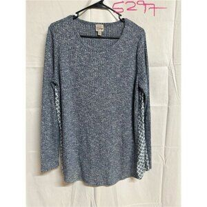 Como Vintage Gray Blue Knit Blouse Women's Large Long Sleeve Casual
